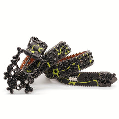 Men's Big Skull Rhinestone Inlaid PU Leather Belt Hip hop Style Buckle