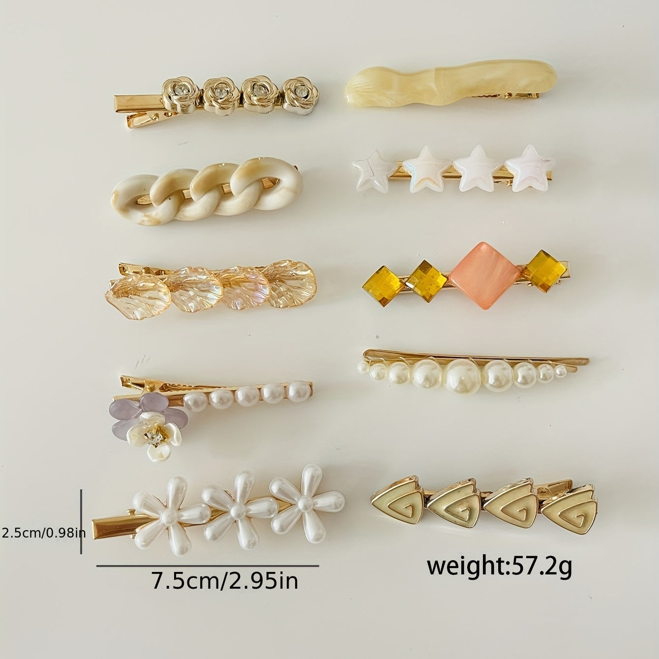 10pcs Women Hair Clip Faux Pearl Resin Decor Clip Duck Billed Clip