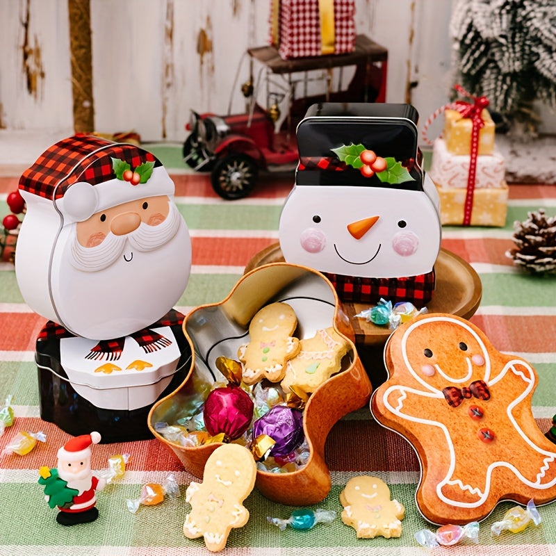 Christmas Gingerbread Man Cookie Box Snowman Tin Box