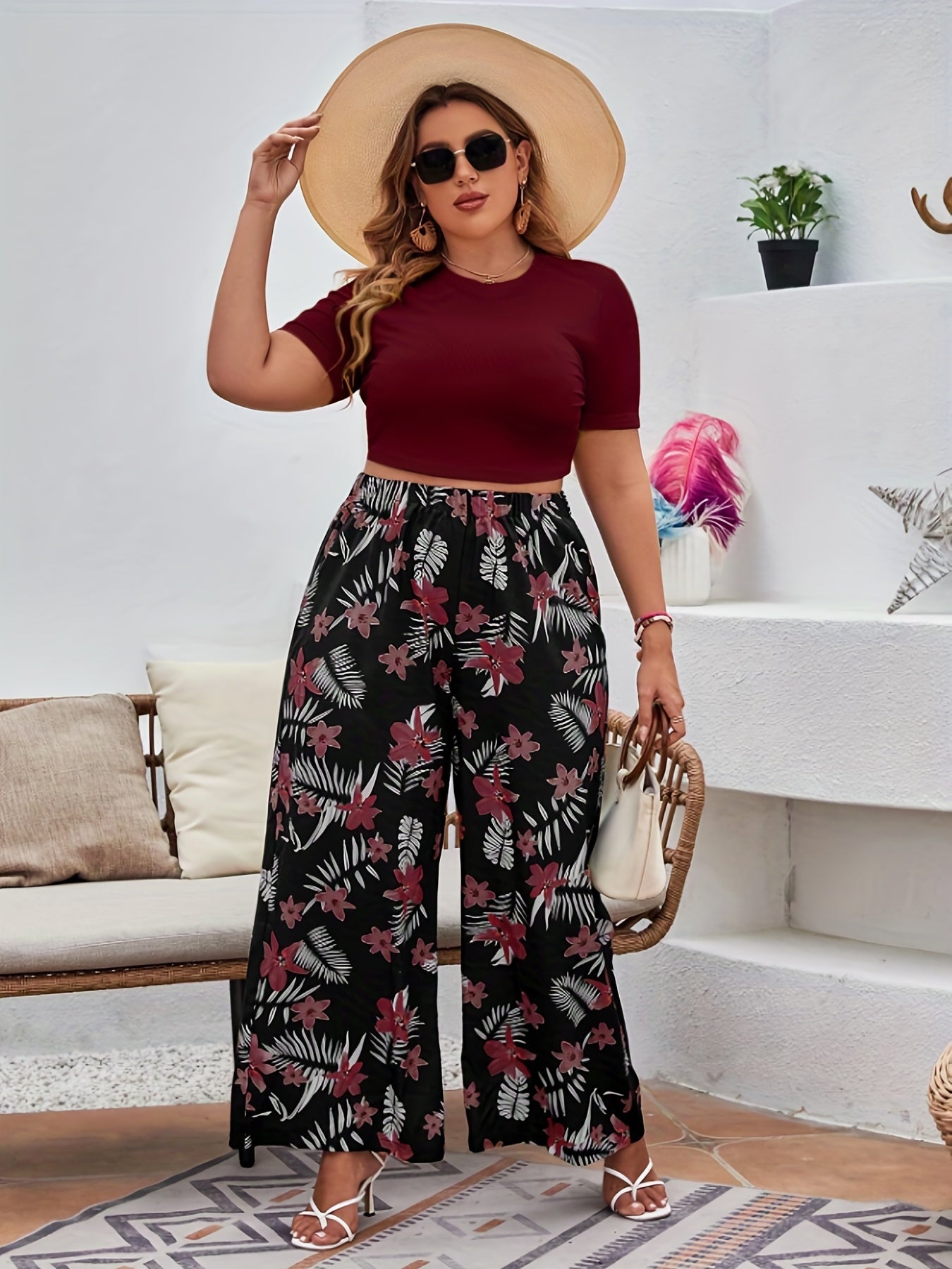  Women's Boho Tropical Wide Leg Pants