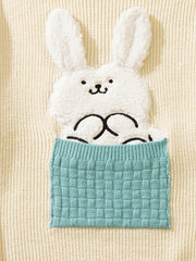 Cartoon Knitted Rabbit Sweater With Pocket