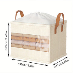 Large Capacity Clothes/Quilt Storage Box with Visual Window & Drawstring Cinch