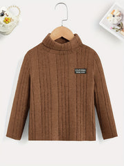Boys Letter Print Sweater Round Neck Long Sleeve Knit Top