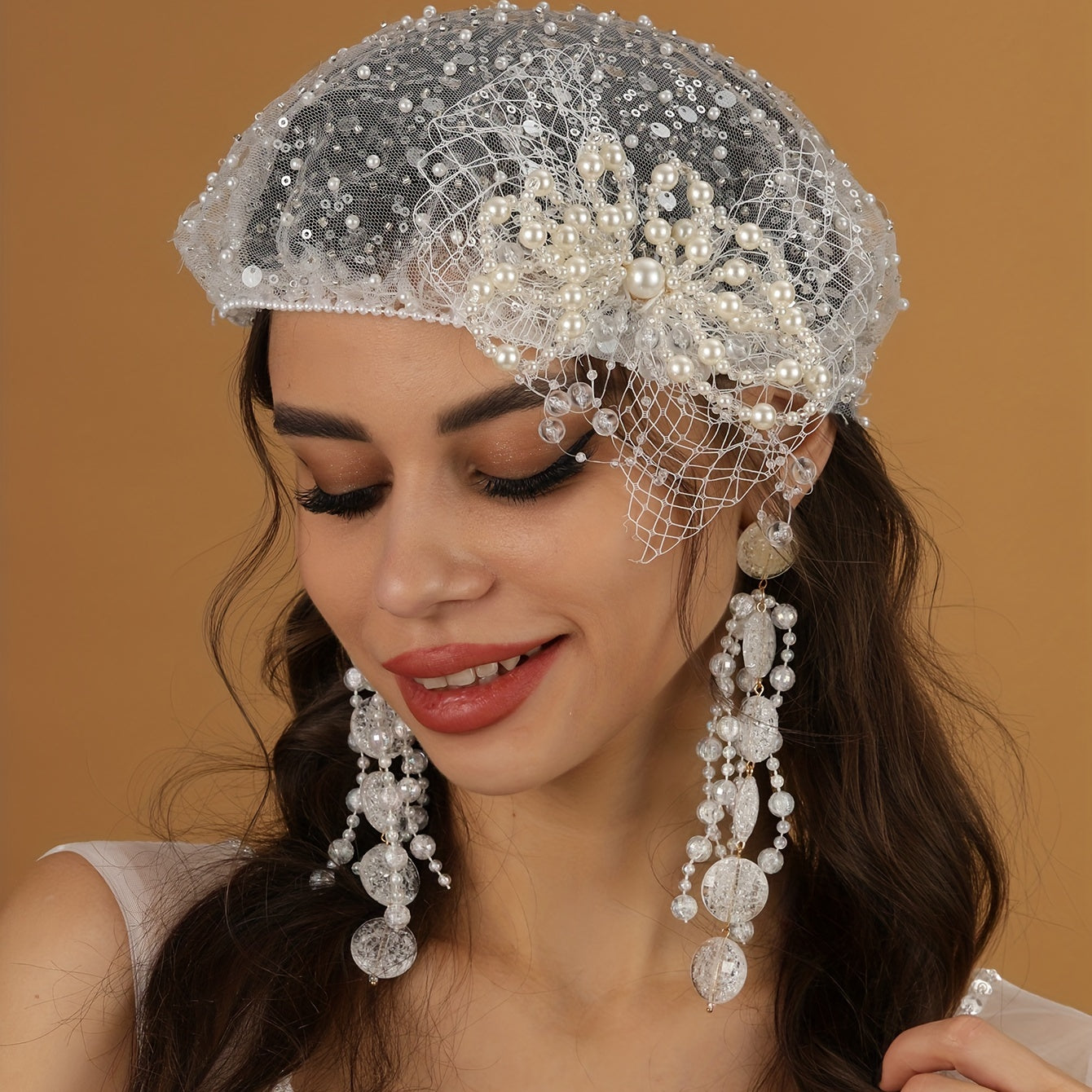 2pcs Pearl Bridal Headpiece Tassel Sequin Headbands Wedding Hair Accessory