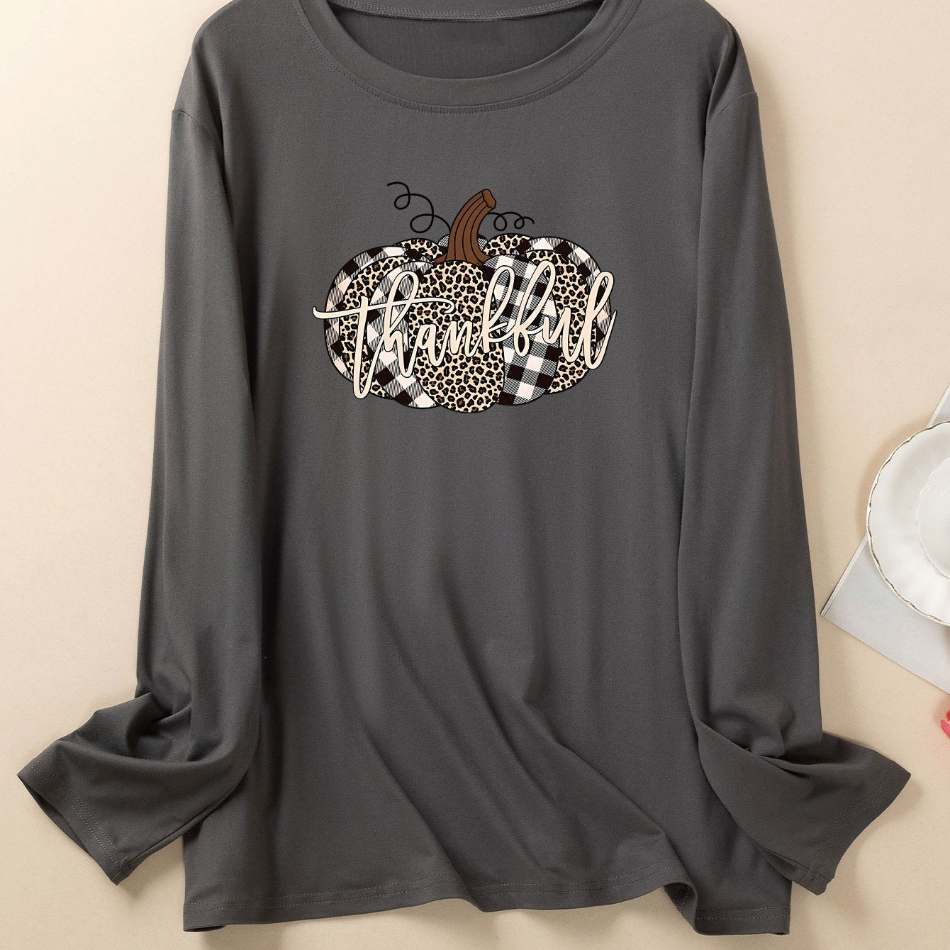  Leopard Pumpkin Print Lounge Top Long Sleeve Pajama