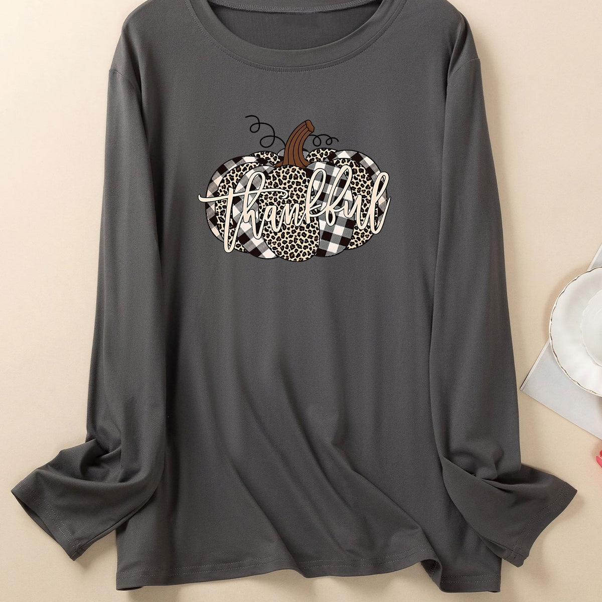  Leopard Pumpkin Print Lounge Top Long Sleeve Pajama