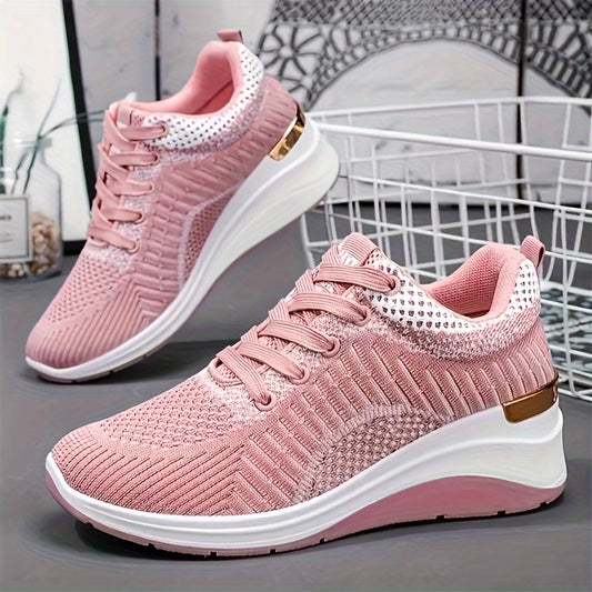 Women's Knitted Running Sneakers Comfortable Height Increase Sneakers