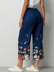  Floral Print Wide Leg Crop Trousers With Pockets