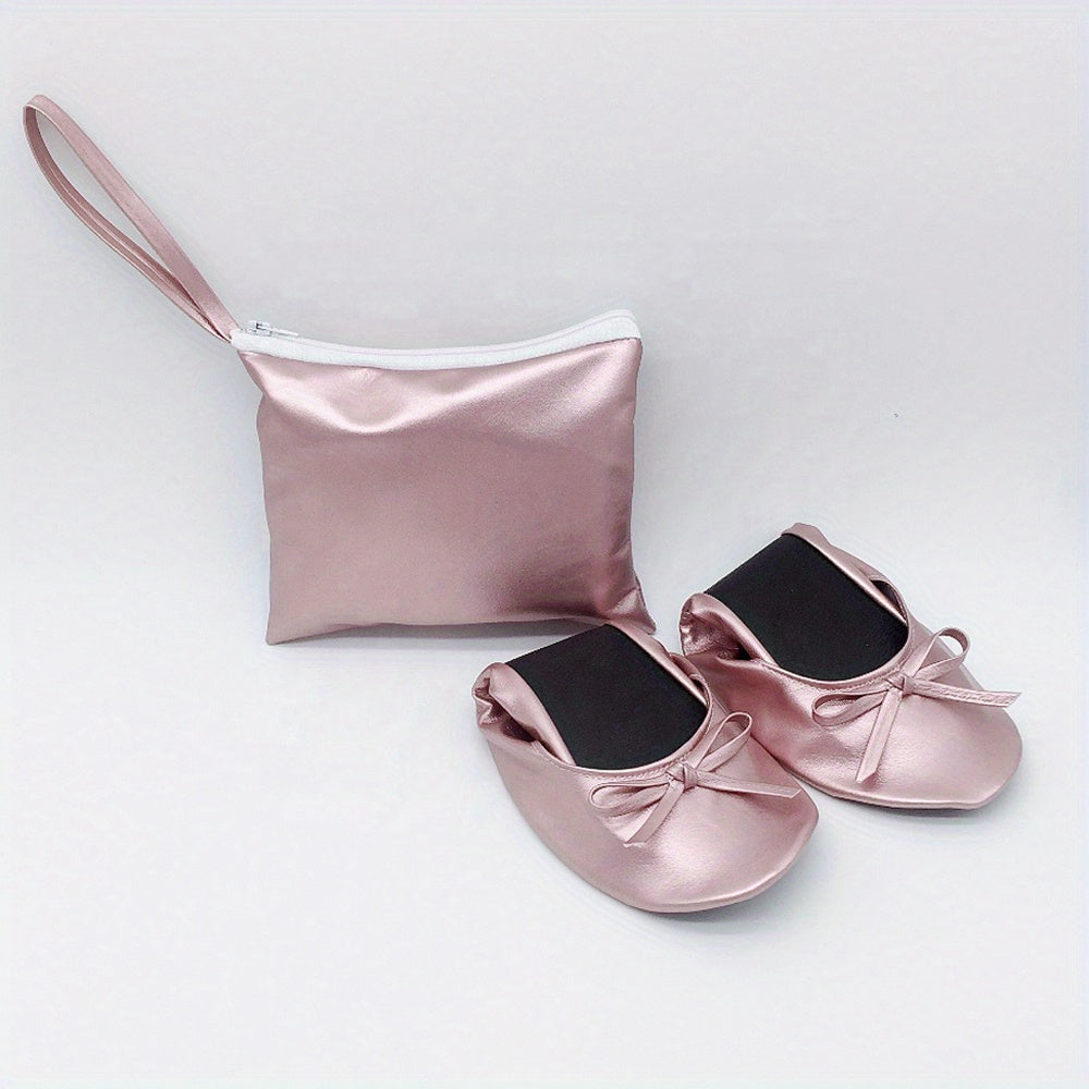 Women's Rollable Ballet Flats Soft Sole Wedding Shoes + Bag