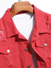 Men's Ripped Denim Button-Down Jacket