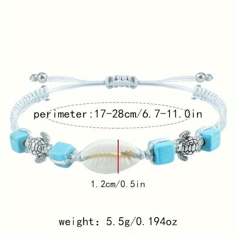 Seaside Shell Turtle Turquoise Braided Bracelet Vintage Versatile Beach Surfing