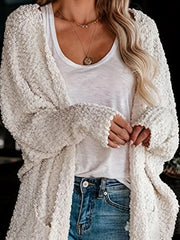  Casual Cardigan Women's Plus Solid Popcorn Long Sleeve Open Front