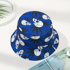 Skull Leaf Print Reversible Bucket Hat Lightweight Unisex Fisherman Cap