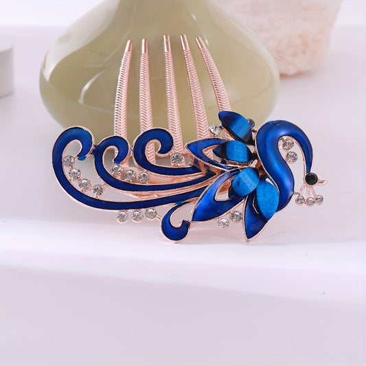 Rhinestone Peacock Decor Hair Pin Hair Side Comb Vintage Accessories