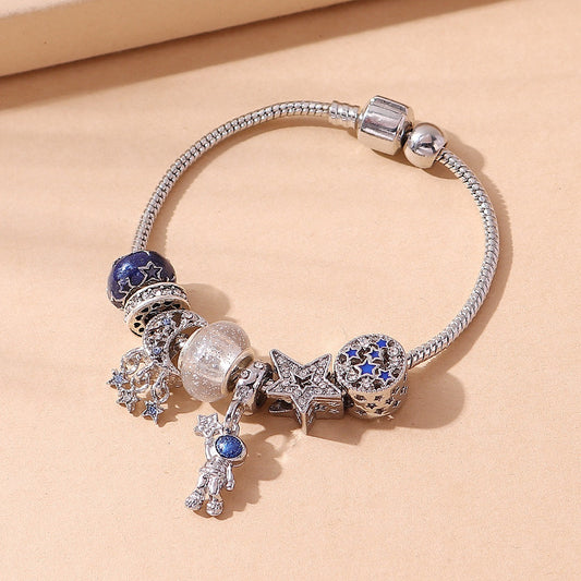 Romantic Starry Sky Bracelet with Faux Diamonds Rhinestone and Moon Astronauts