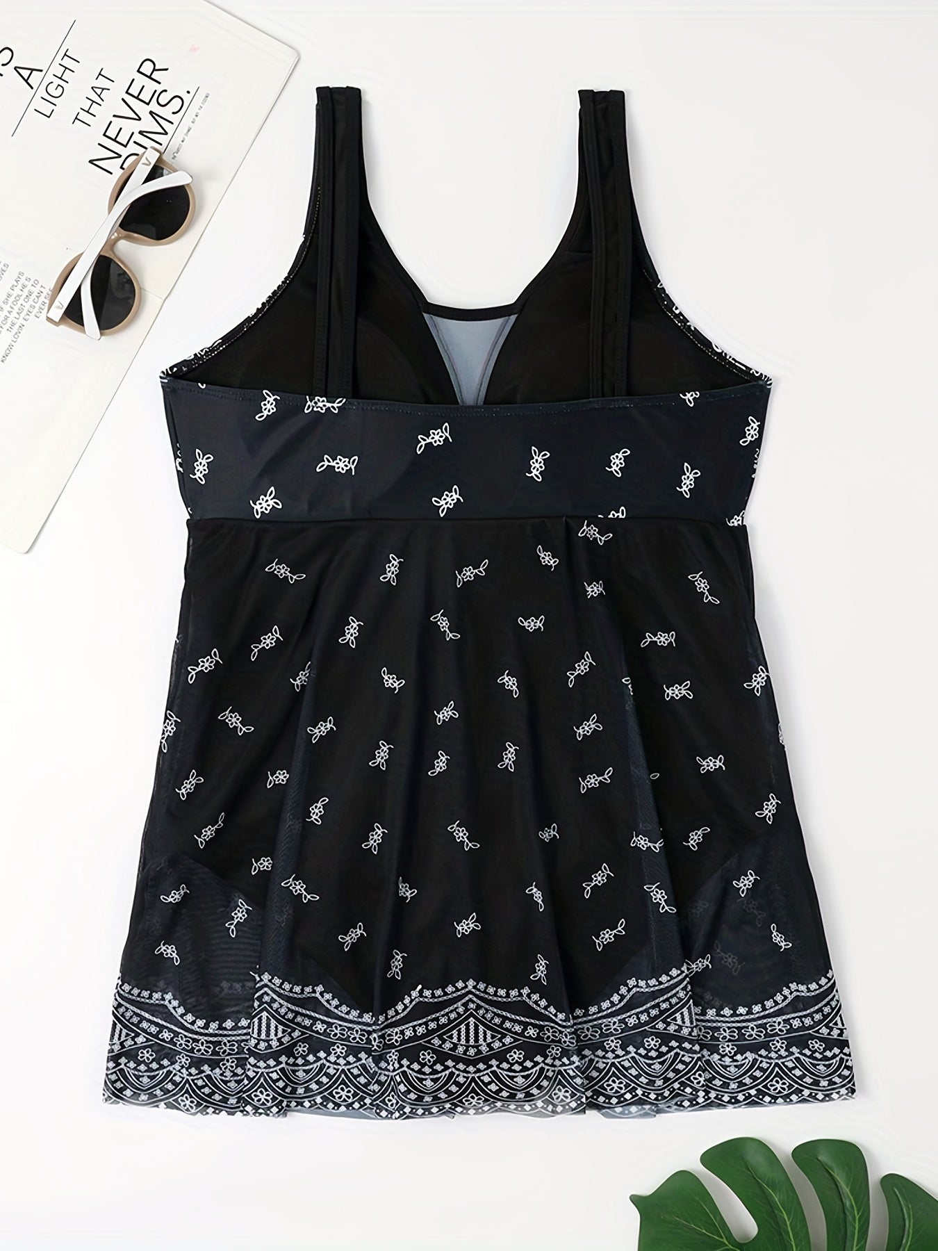  Floral Print V Neck One Piece Swimsuit
