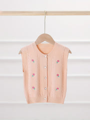 Floral Embroidered Baby Girls Knitted Sweater Vest