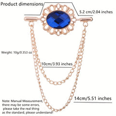 Tassel Oval Gemstone Collar Pin Men's Personality Collar Angle Chain Brooch