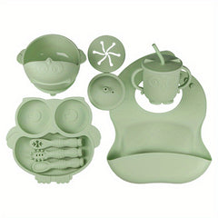 Baby Led Weaning Food Set - Silicone Bib, Bowl, Sippy Cup, Snack Lid, Divided Fo