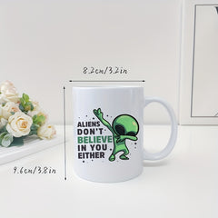 11oz Green Alien Pattern Ceramic Cup for Outdoor Camping