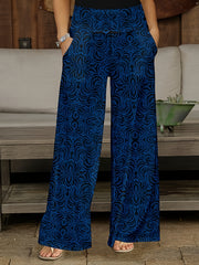  Printed High Rise Wide Leg Trousers With Pockets