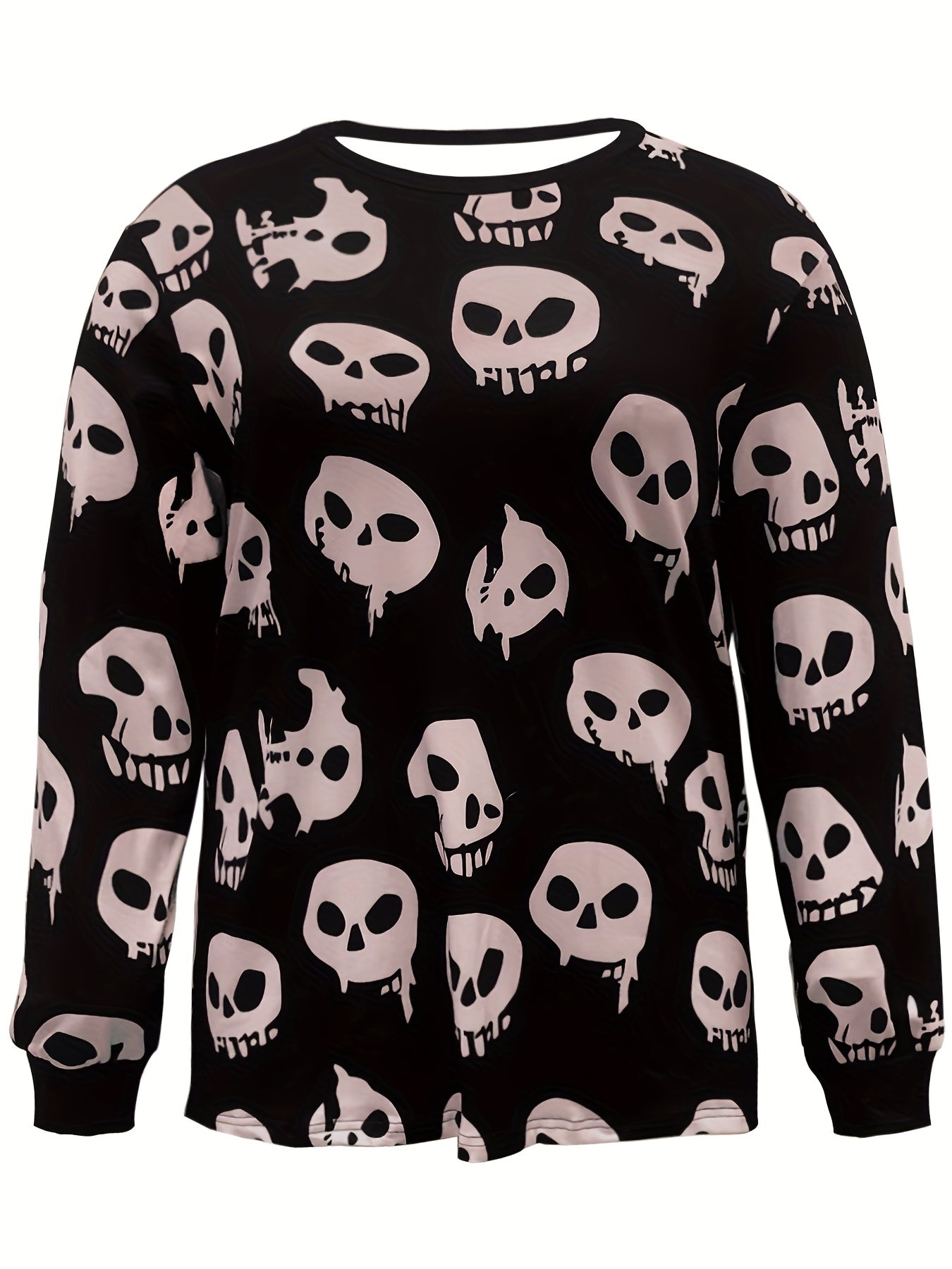  Halloween Skull Print Long Sleeve Top