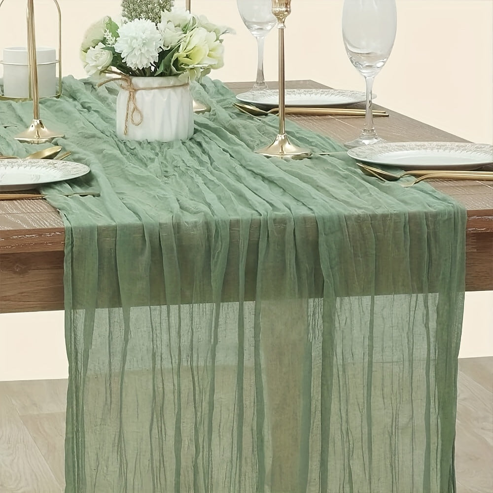 Boho Green Gauze Table Runner Semi Sheer Cheesecloth Tablecloth