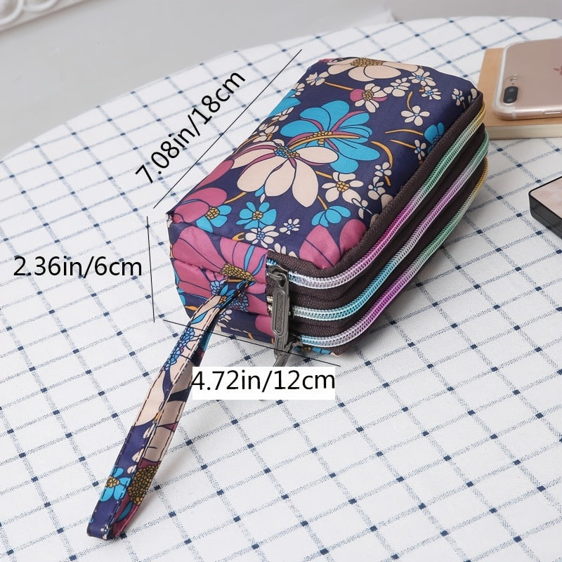 Flower Pattern Canvas Clutch Bag Coin Purse Wrist Wallet
