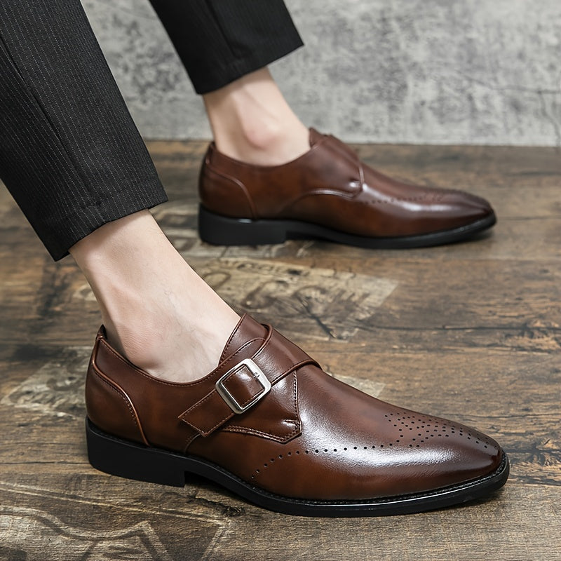 Men's Brogue Monk Strap Loafer Shoes Square Toe Casual Dress Shoes