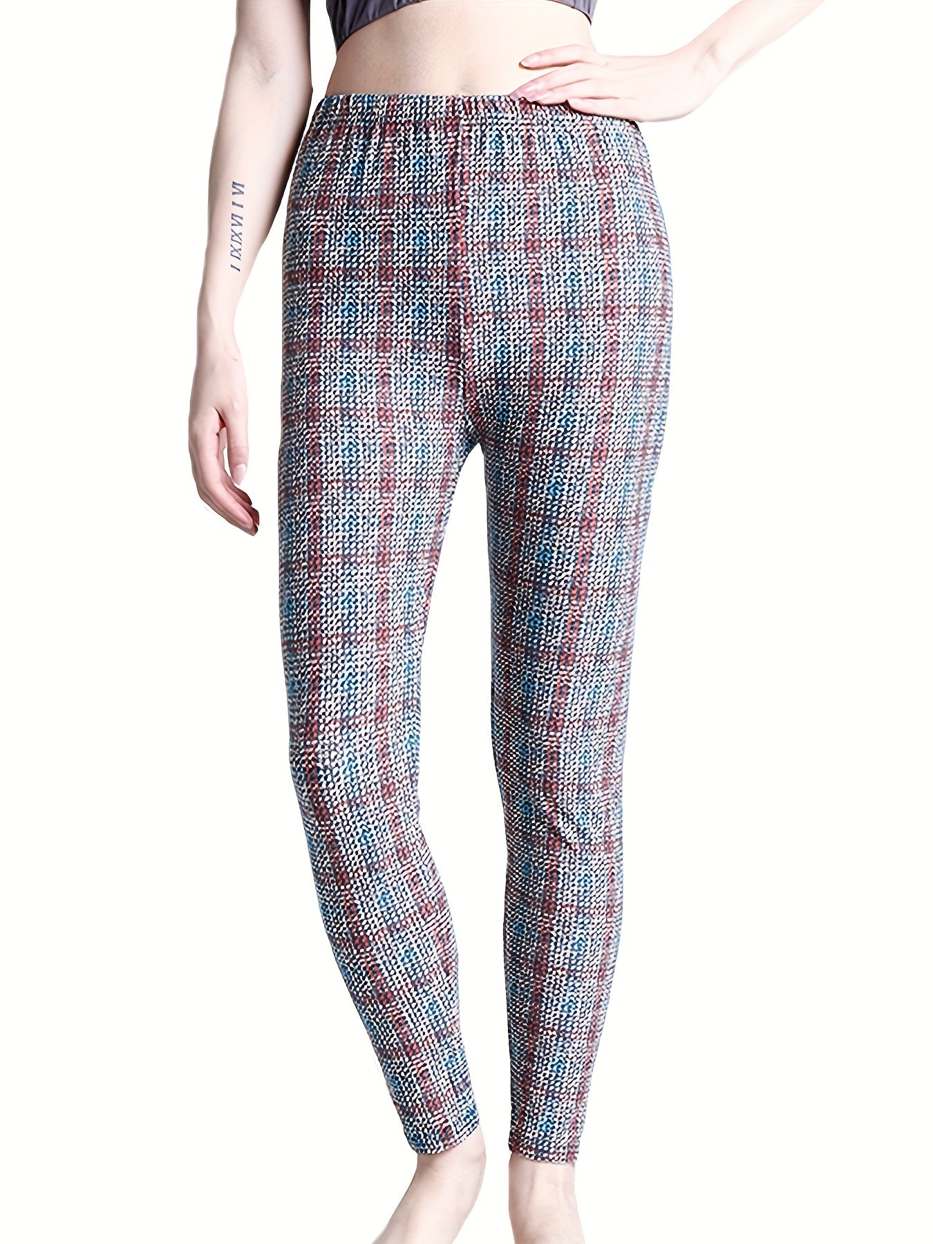 Plaid Print Leggings High Waist Slim Leggings
