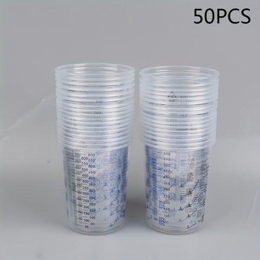 Set of 50 Paint Mixing Cups 600ml Calibrated Plastic Mixing Pots