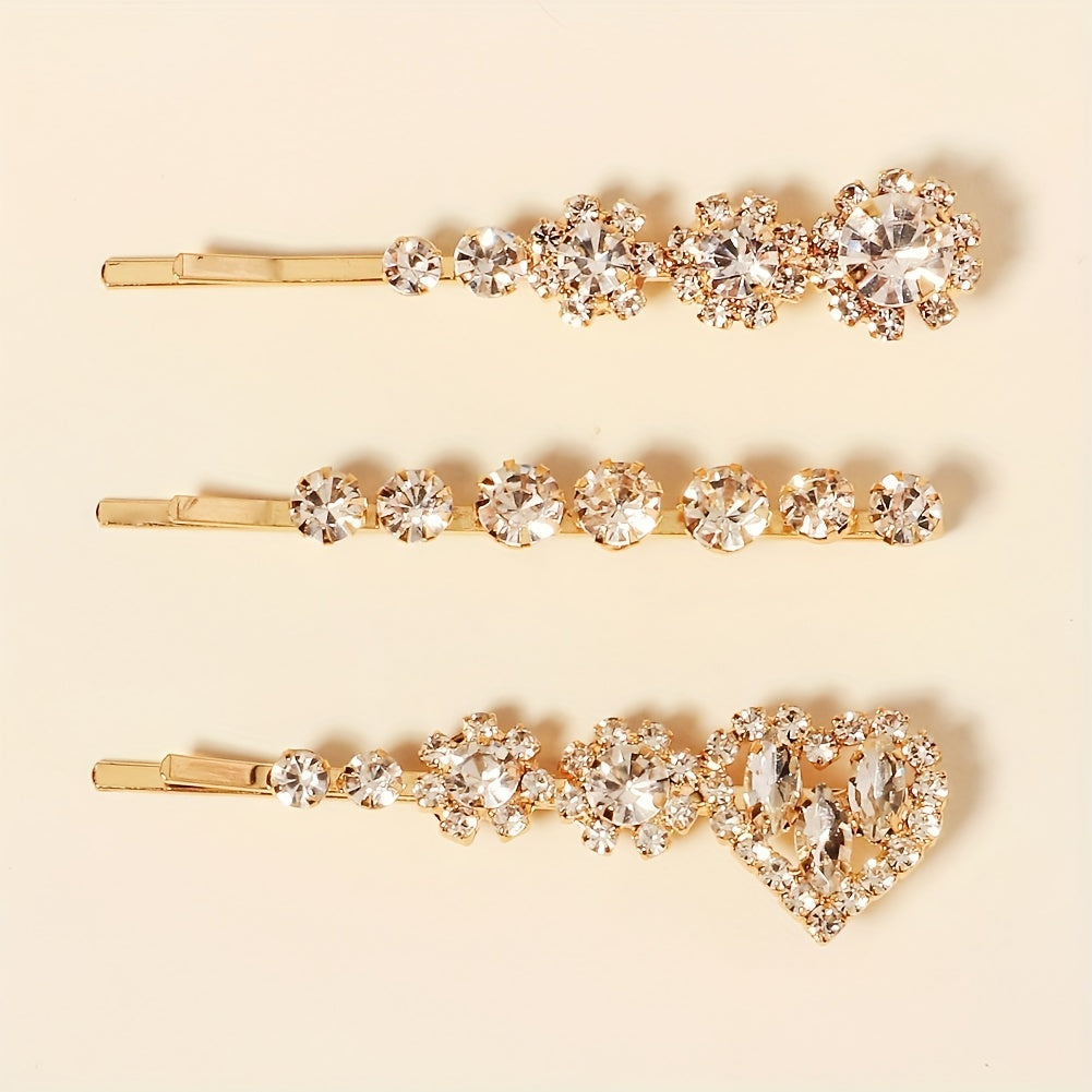 Sparkly Flower Hair Pin Rhinestone Heart Hair Clip