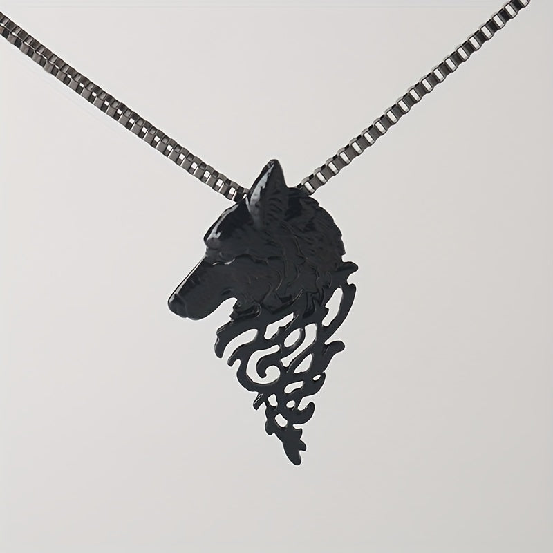 Punk Style Wolf Head Pendant Necklace Men's Jewelry Vintage Hip Hop Sweater Chai