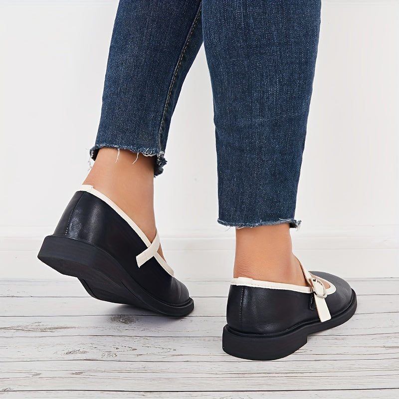 Women's Mary Jane Round Toe Buckle Strap Shoes Retro Flat Shoes