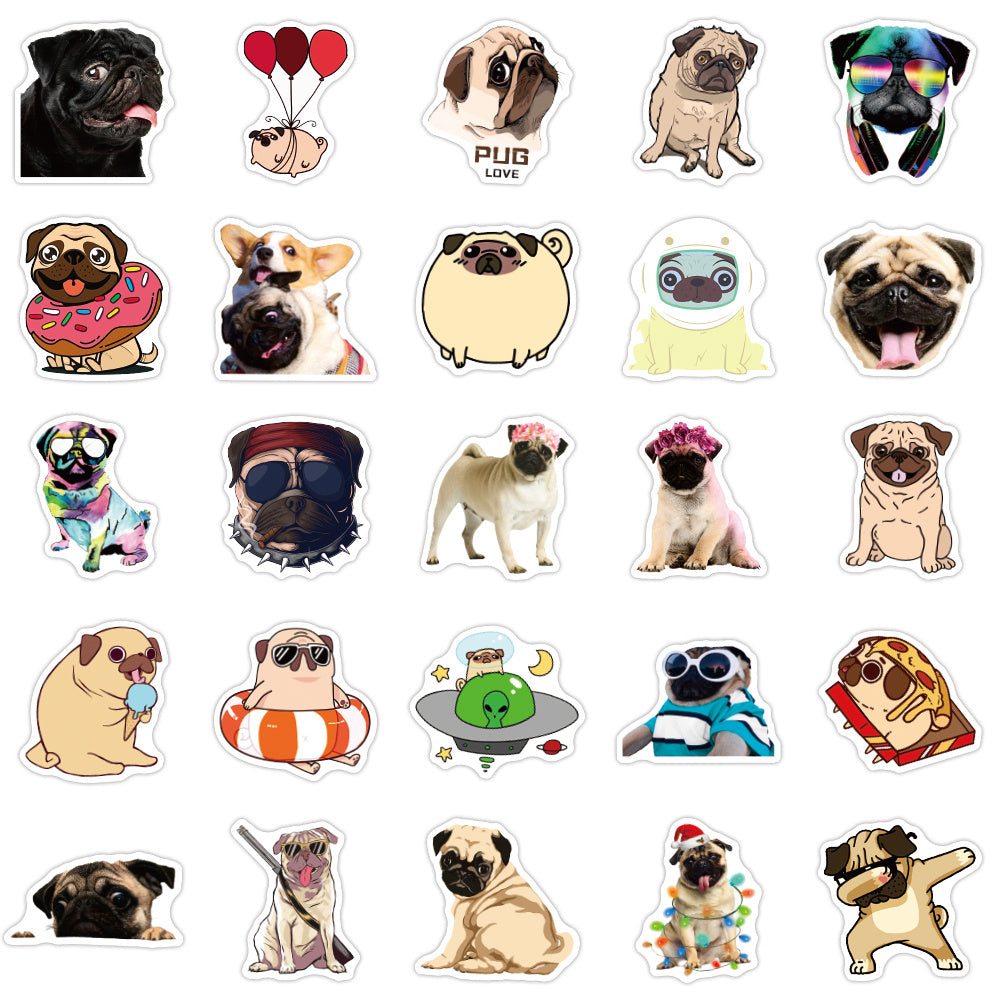 50 Cute Pug Dog Stickers - Ideal for Pug Lovers, Kids & Teens