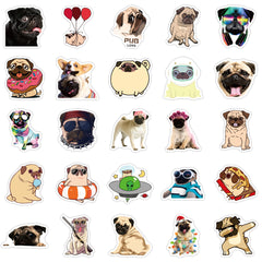 50 Cute Pug Dog Stickers - Ideal for Pug Lovers, Kids & Teens