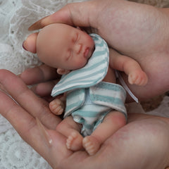 6 Inch Rourou Boy Reborn Doll with Yellow Knit Hat & Green Sweater