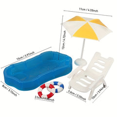 Mini Pool Float Umbrella Beach Chair Set for Dollhouse