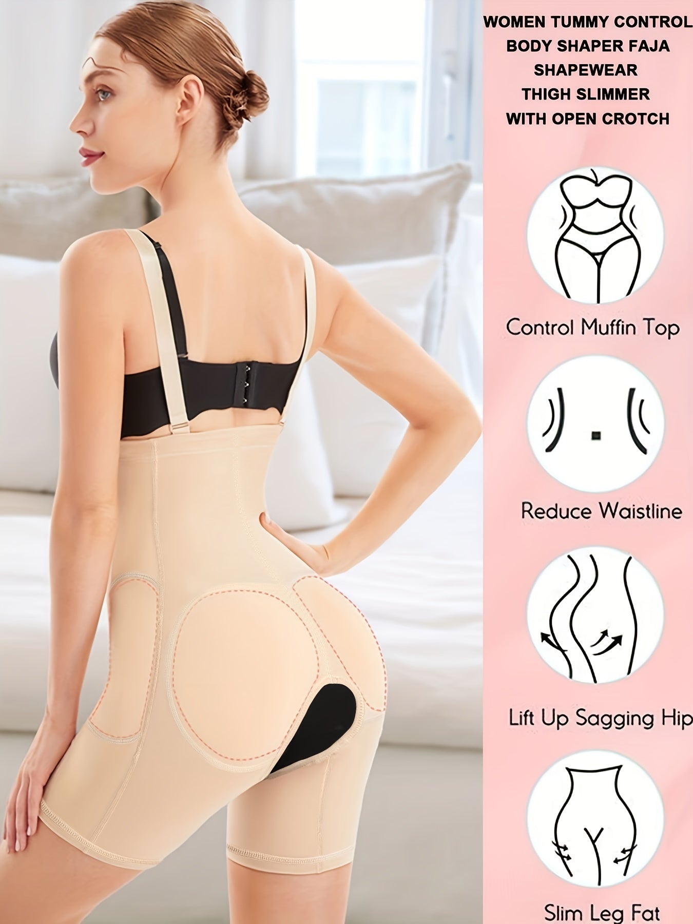 SCARBORO Padded Shaping Shorts Tummy Control Butt Lifting Slimming Zipper Shorts