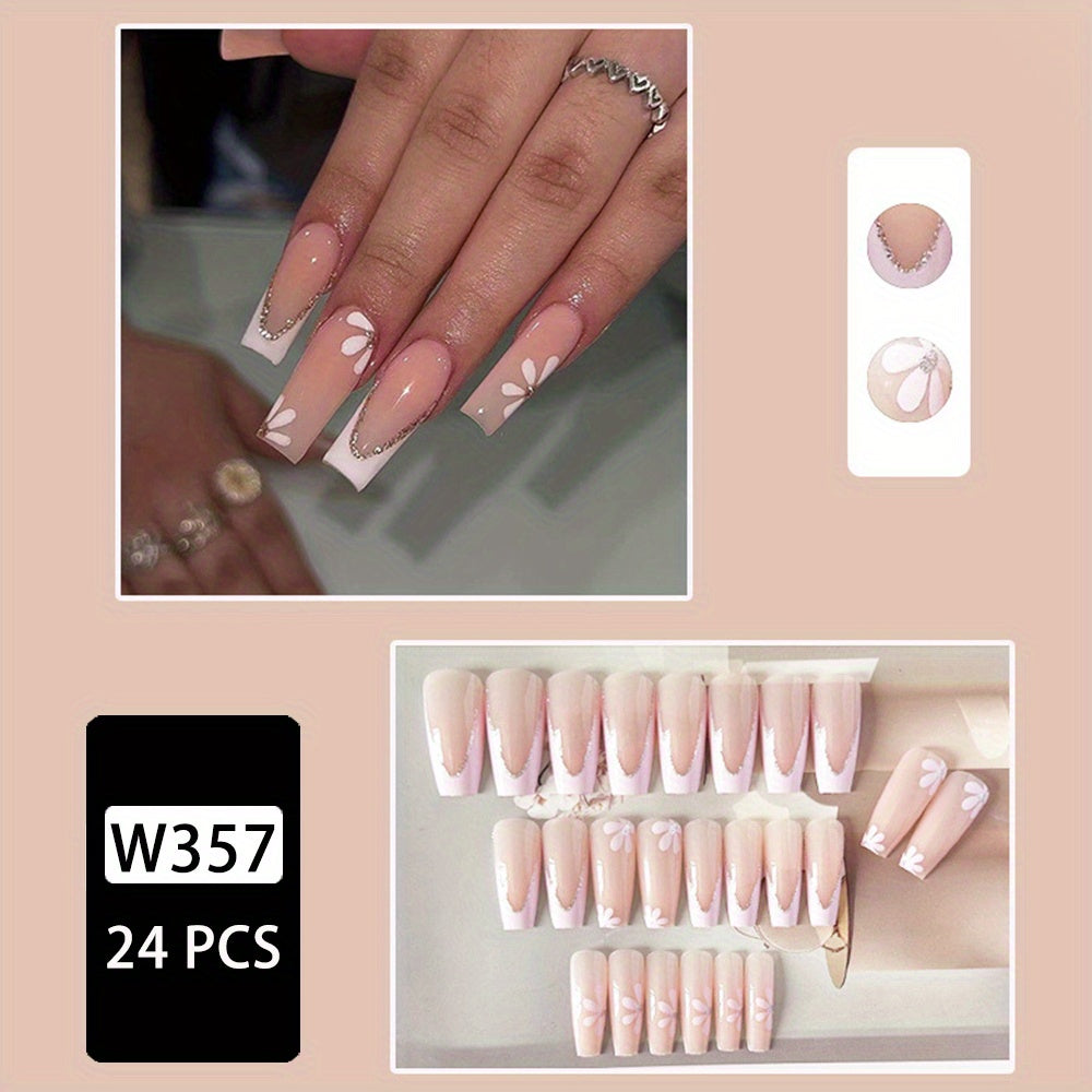 24 pcs Glossy Square Pink Press On Nails - Acrylic False Nails for Women & Girls