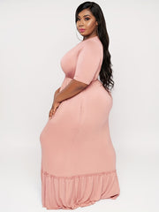  Solid Short Sleeve Maxi Dress