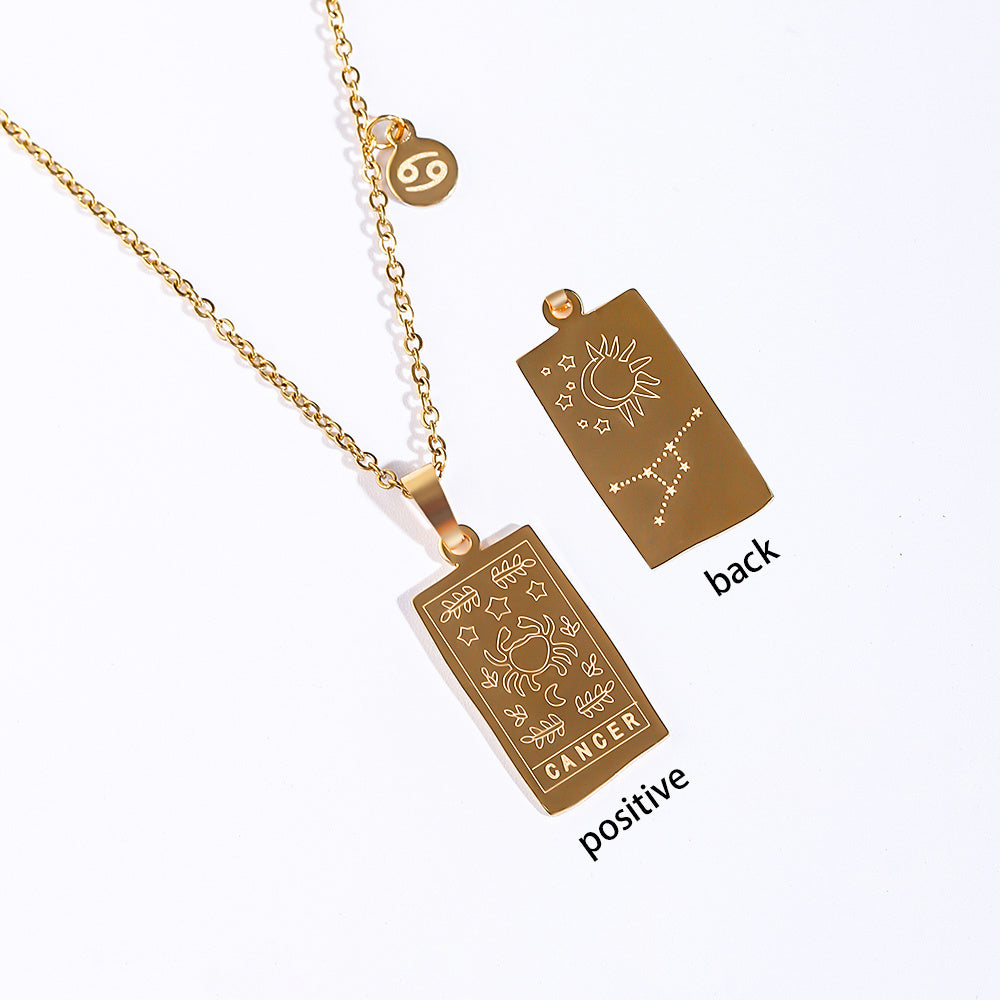 Stainless Steel Tarot Card Pendant Necklace 18K Plated Horoscope Jewelry