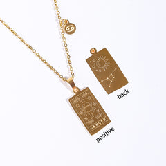 Stainless Steel Tarot Card Pendant Necklace 18K Plated Horoscope Jewelry