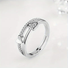 Men's Heart Faux Diamond Ring Open Ring Jewelry