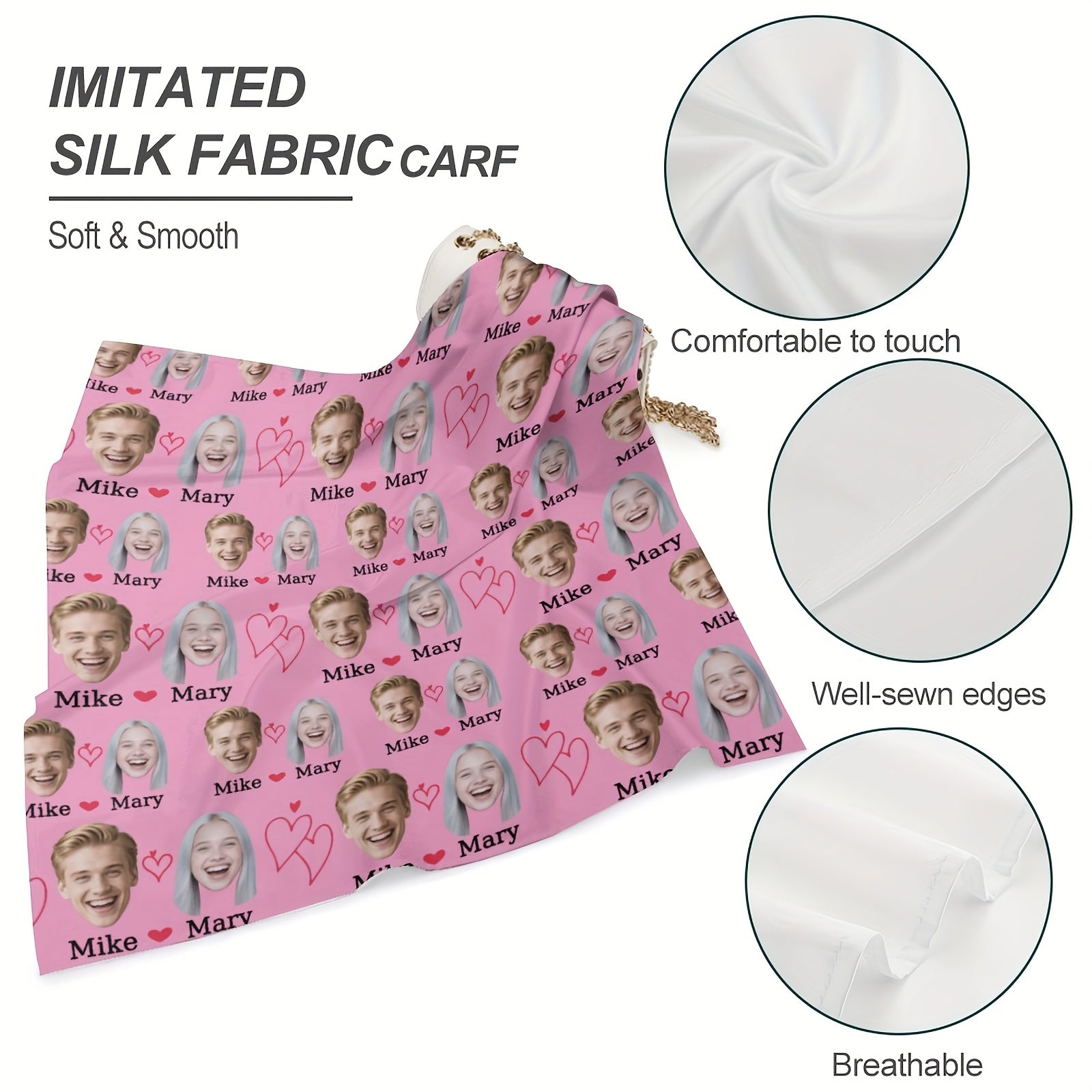 Personalized Heart Pattern Square Scarf with Photo Upload