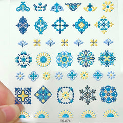 5D Embossed Flower Nail Art Stickers Bohemian Style Nail Art Decals