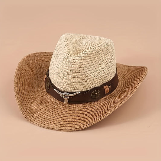 Vintage Jazz Straw Hat Big Brim Sun Beach Cowboy Hat