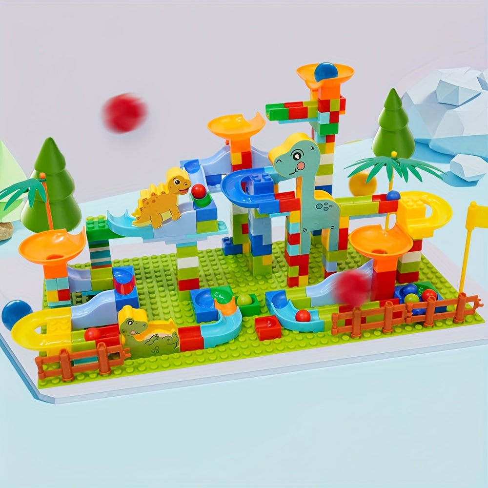 Dinosaur Slide Track Building Blocks Marble Run Toy DIY Set