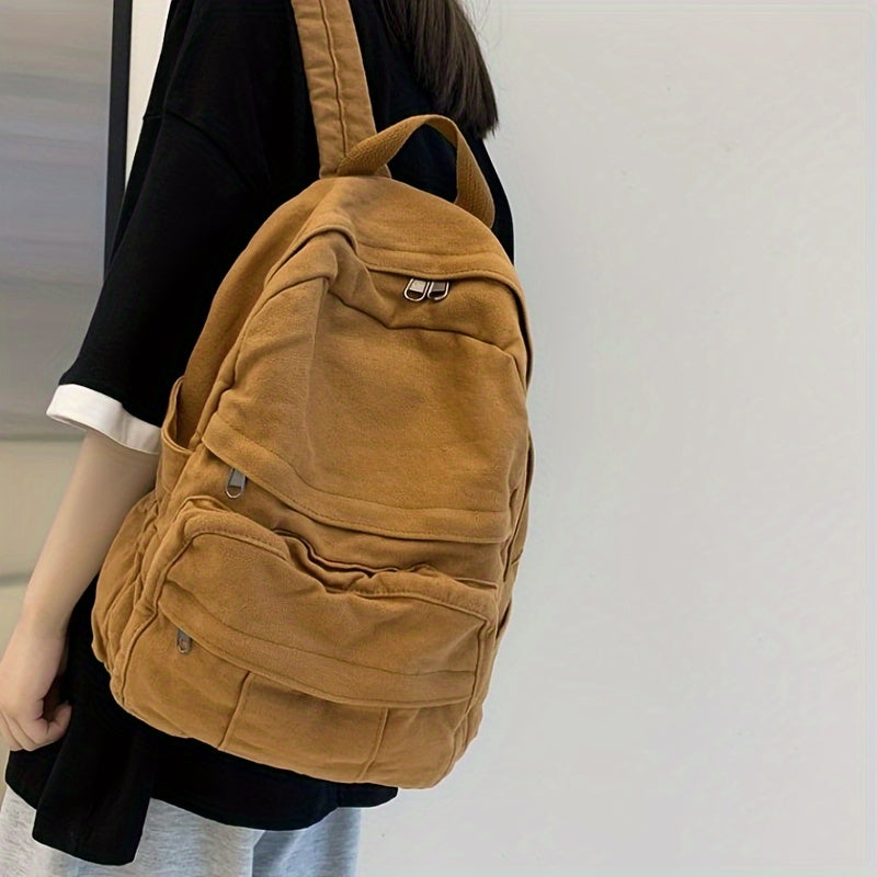 Vintage Canvas Backpack for Women, Casual School Bookbag, Adjustable Straps