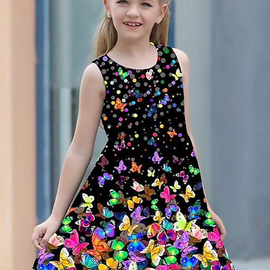 Girls Colorful Butterfly Print Princess Dress Sleeveless Summer Clothing